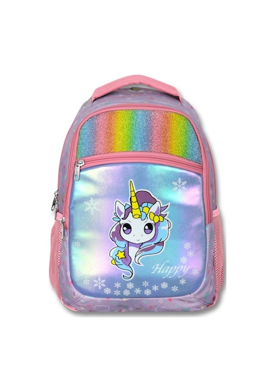 Ümit Çanta Üç Gözlü Kız Çocuk İlkokul Çantası - Gökkuşağı Unicorn - Turkuaz Pembe - 5015 Turkuaz - Pembe
