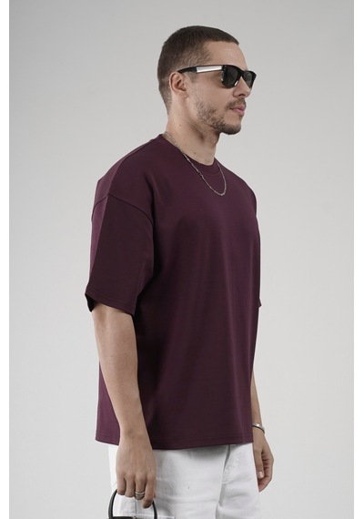 Bisiklet Yaka Oversize Erkek Süprem Tişört Bordo