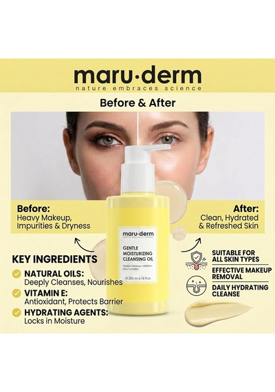 Maruderm Yağ Bazlı Temizleyici Yüz Ve Vücut İçin Nem Destekli Temizleme Yağı, Bitkisel Özütlerle, 200 Ml