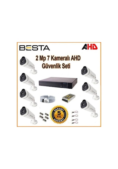 2mp Ahd 1080p Gece Görüşlü 7 Kameralı Güvenlik Sistemi Su Geçirmez Kamera Seti