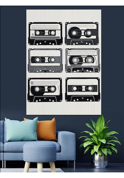Kaset Çalar Retro Bantlar Dekoratif Kanvas - Mdf Ahşap Tablo