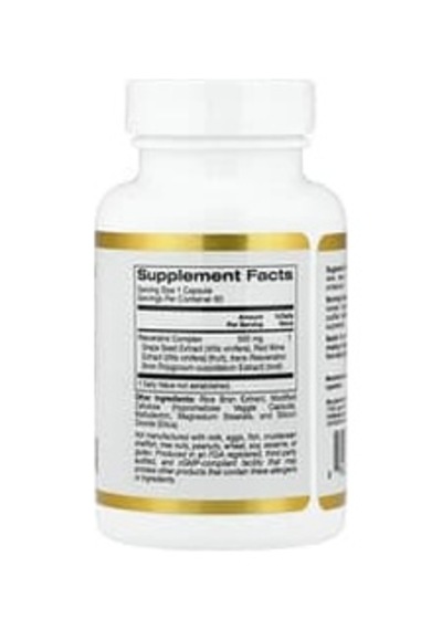 California Gold Nutrition, Resveratrol Complex With Grape Seed Extract, Red Wine Extract, And Trans-resveratrol, 60 Veg Capsules Aromasız