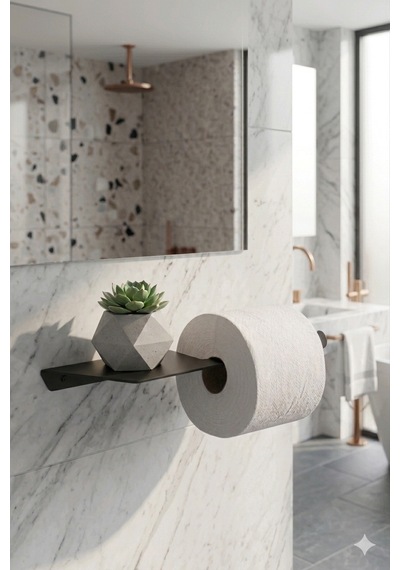 Telefon Raflı Siyah Metal Tuvalet Kağıtlığı Modern Wc Kağıt Tutucu Banyo Aksesuarı Siyah
