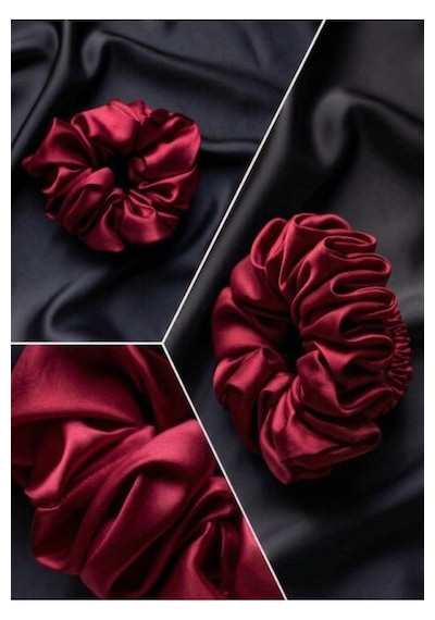 Lüks Saten Saç Tokası Saç Kırmayan İz Bırakmayan Large Scrunchie Topuz Tokası 3adet Kırmızı