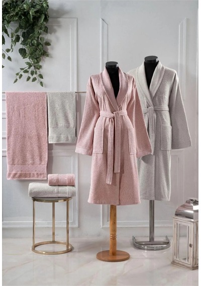 Aile Bornoz & Havlu Seti L1.pc.004.12.c17 Deco Rose - Bej