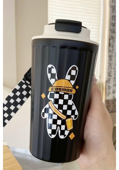 316 L Çelik Siyah Tavşan Figür 400 Ml Kahve El Termos Mug Cin483sy Çok Renkli