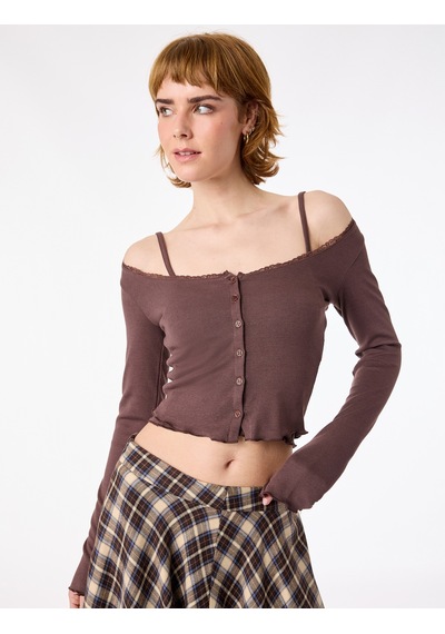 Koton Düğmeli Uzun Kollu U Yaka Katmanlı Modal Karışımlı Slim Fit Hırka Kahverengi 6sal90012ık Kahve