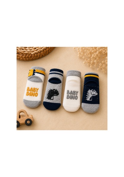 Olay Socks 4'lü Erkek Bebek Dinozor Desenli Pamuklu Çorap Seti Çok Renkli