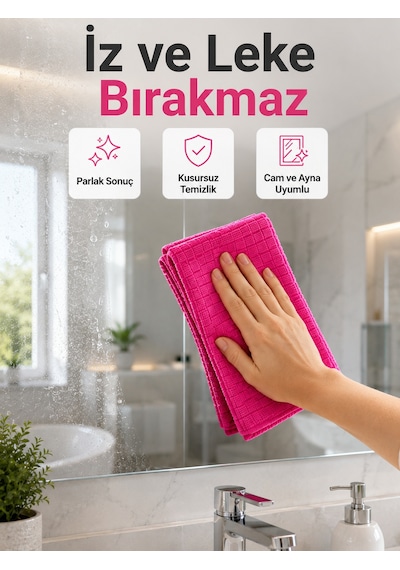 Yüksek Su Emici Mikrofiber Temizlik Bezi Cam, Mutfak Ve Banyo Temizliği - Lisinya Pembe