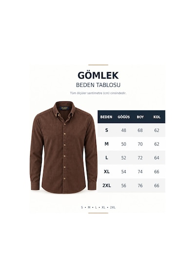 Classics Men Jet Polo Uzun Kol Slim Fit Erkek Kadife Gömlek - 7779 Kahverengi