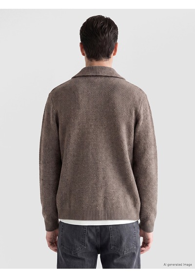 LC Waikiki Lc Waıkıkı Bej Regular Fit Ceket Yaka Erkek Triko Hırka