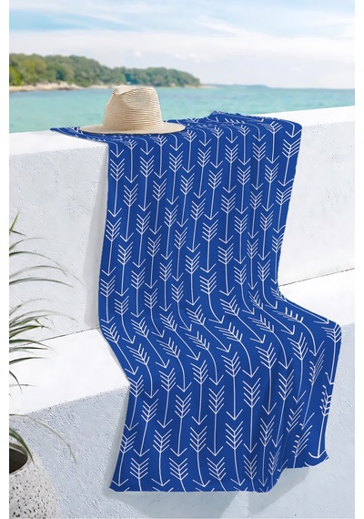 Geometrik Ok Motifli Plaj Havlusu - Modern Minimalist Saks Mavi Beyaz Hızlı Kuruyan Mikrofiber Havlu Serin Mercan