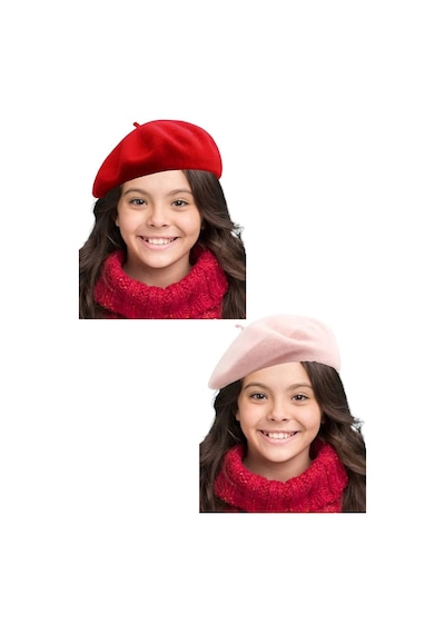 Tezzgelsin Çocuk 2'li Fransız Ressam Keçe Bere Kırmızı Pembe