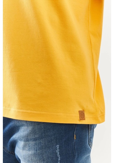 Erkek Oversize Rahat %100 Pamuklu Penye Bisiklet Yaka Kısa Kol Basic T-shirt HARDAL