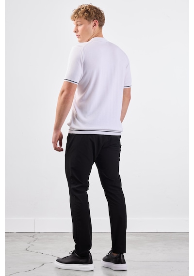 Dufy Beyaz Polo Düğmeli Fitilli Kısa Kollu Slim Fit Erkek Triko Beyaz