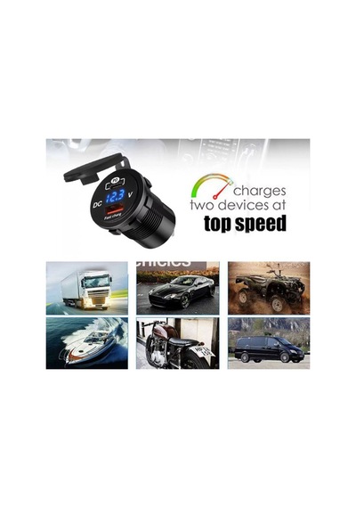 Araç Usb Montaj Tipi Şarj Soketi Volt Göstergeli Hızlı Şarj 12v/24v