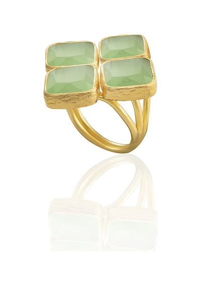 Kadir Jewellery 22 Ayar Altın Kaplama Kadın Zirkon Taşlı Yüzük Açık Yeşil 35154504