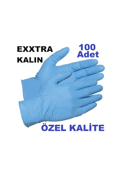 Kalın Nitril Muayene Eldiveni Pudrasız Delinmez Mavi Beden Xl L M
