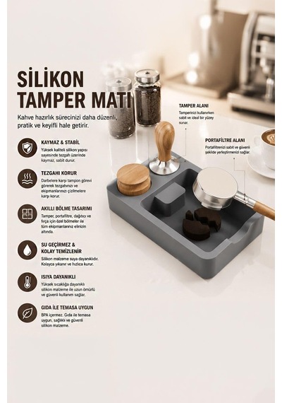 Kaymaz Silikon Kahve Mat İstasyonu Tamper Tutucu Knock Box Mt255 Ayarlanabilir Dimi Yok