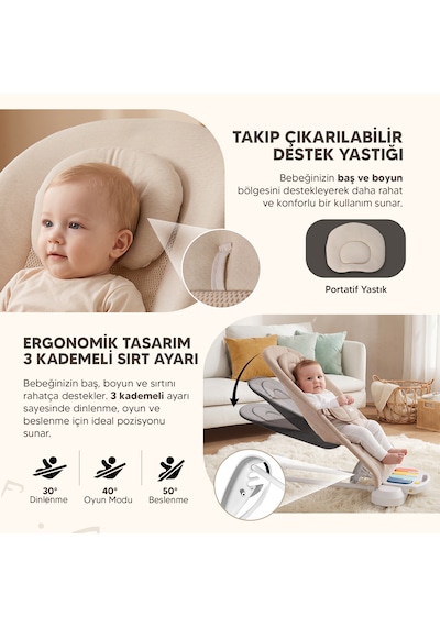 Melo 3in1 Piyanolu Oyuncaklı Tekerlekli Sallanabilir Ana Kucağı