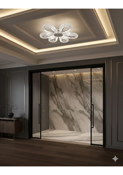 Bohem Aydınlatma Krom Damla Model 6'lı Tavana Sıfır 3 Renk Led Modern Salon Avizesi Krom