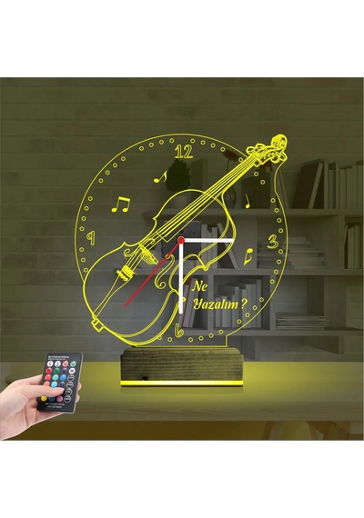 Luvivia Keman Müzik Nota V2 Kişiye Özel Saatli 3d Lamba - Masa Gece Lambası Şeffaf