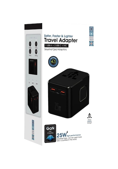 25w Evrensel Seyahat Şarj Adaptörü Fiş Priz Dönüştürücü /1xusb /2