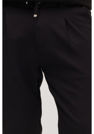 Tudors Erkek Slim Fit Dar Kesim Lastikli Bağcık Detaylı Siyah Pantolon-38236 Siyah