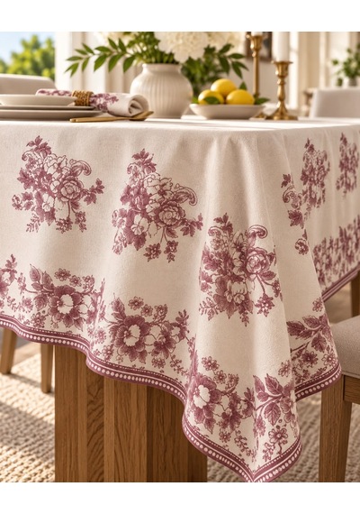 Velour Maroon Keten Masa Örtüsü-7602 Çok Rekli