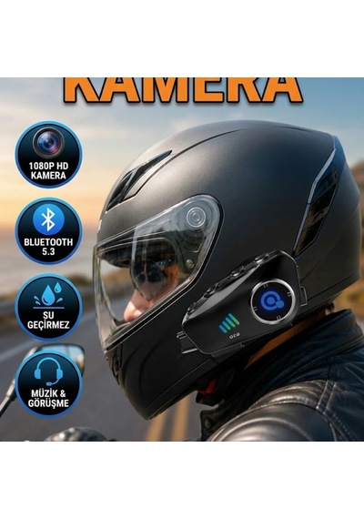 Q28 Kameralı Motosiklet Kask Kulaklığı Bluetooth 5.3 1080p Hd Kamera Ipx6 Su Geçirmez