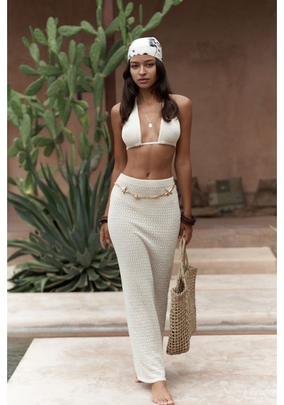 Mai Collection Mai Studios Co. Pangestu Üçgen Bej Crop Etek Triko Takım Bej