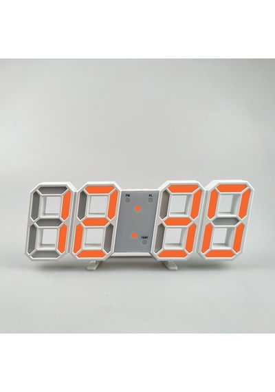 Dekoratif Dijital Led Masa Duvar Saati 3d Dijital Saat Çalar Saat Led Elektronik Saat Beyaz Kasa Turuncu Işık Renkli