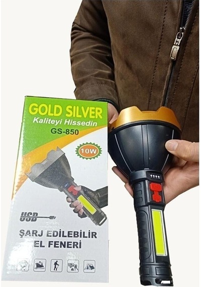 Gs-850 Usb Girişli 10w- Uzun Menzilli - Usb Şarjlı - Flaşörlü El Feneri Siyah