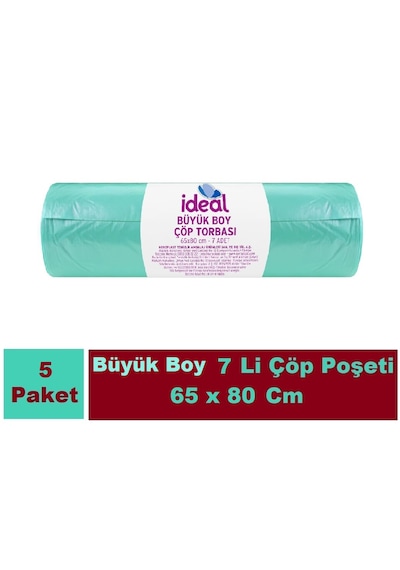 İdeal Çöp Poşeti Büyük Boy Yeşil 5 x 7'li 65 x 80 CM