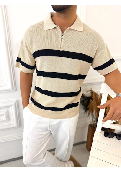 T-shirt Nefes Alabilen Terletmez Polo Yaka Tshirt Slim Fit Tişört krem