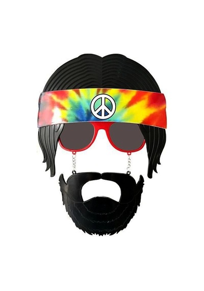 Siyah Saçlı Bandana Tasarımlı Hippi Parti Gözlüğü 26x18 Cm Çok Renkli