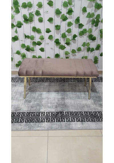 Özcan Metal Gold Metal Ayaklı Metal Kasalı Bench Mutfak Salon Antre Yatak Odası Balkon Puf Bank Kahverengi