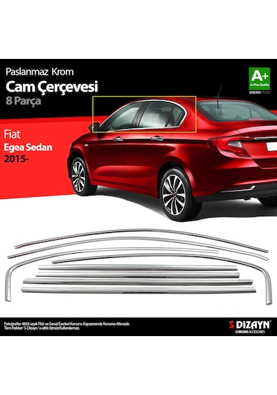 S-Dizayn Fiat Egea 2015 Üzeri SD Krom Cam Çerçevesi 8 Parça