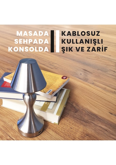 Upway Sarjlı Ayarlanabilir Işıklı 3 Modlu Retro Silver Metal Dokunmatik Fonksiyonel Masa Lambası Gümüş