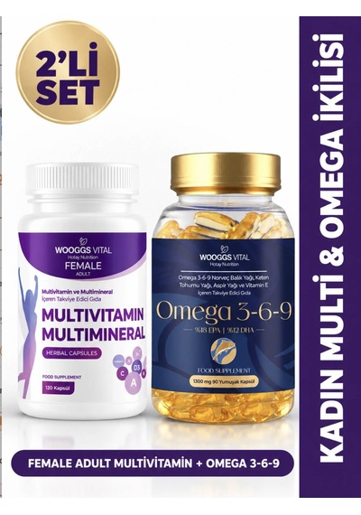 Hotay Nutrition Wooggs Vital Female Adult Multivitamin Multimineral 120 Kapsül + Omega 3-6-9 90 Kapsül 2'li Set