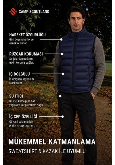 Camp Scoutland Camp451 Outdoor Tactical İç Cepli Su İticili Erkek Mevsimlik Dolgulu Şişme Yelek Lacivert