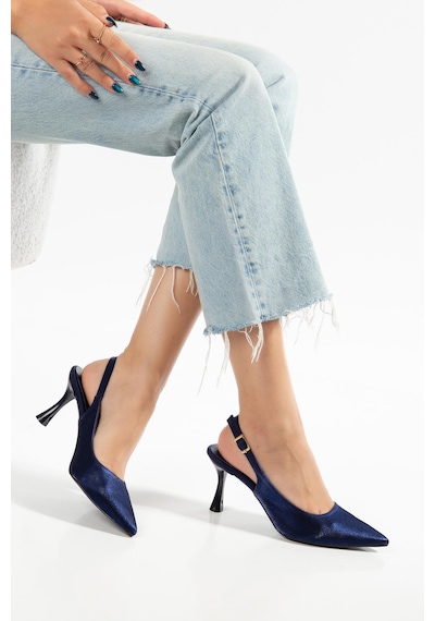 Suins Hope Model Kadın Stiletto Parlak Saten Ayakkabı Mavi