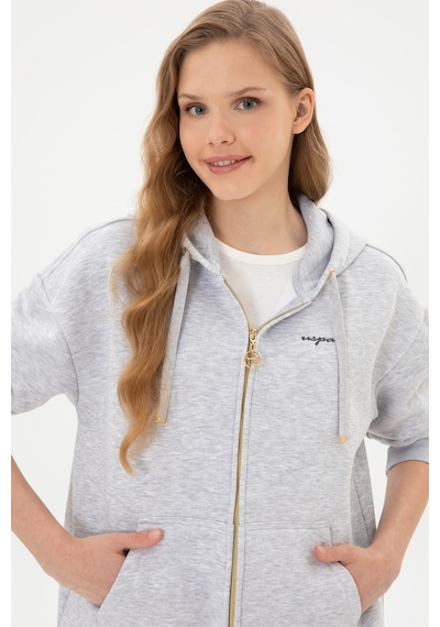 U.S. Polo Assn. Kadın Açık Gri Şardonlu Kapüşonlu Sweatshırt 50314130-VR001