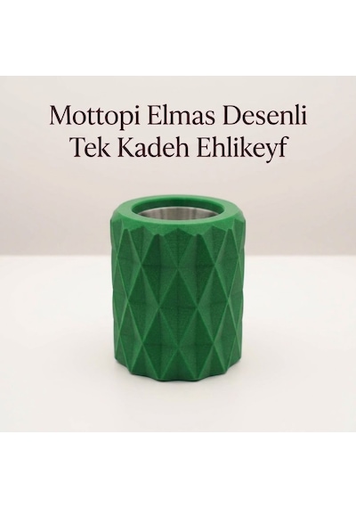 Mottopi Ehlikeyf Yeşil Elmas Desenli,1 Kadeh Yuvalı,metal İç Hazneli,termojelli Soğutucu-yeşil
