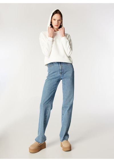 Mustang Ekru Kadın Kapüşon Loose Fit Düz Sweatshirt M4wl-swt-1936