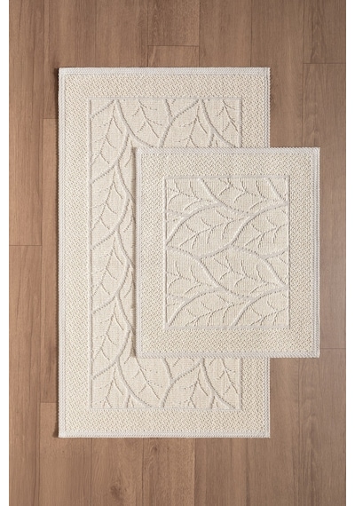 Sakura Sk013a Doğal Pamuk 2'li Banyo Paspas Seti 60x100 60x50cm Kaymaz Taban Makinada Yıkanabilir Kemik