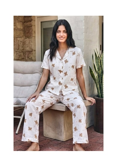 Fit Women Viskon Karışım Homewear Kırık Beyaz Pijama Takımı