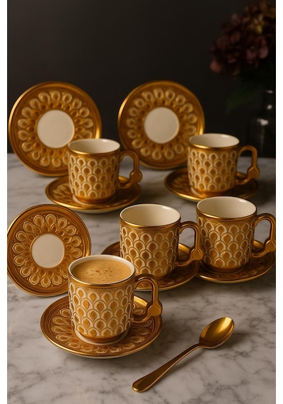Gold Desenli 6 Lı Porselen Kahve Fincan Seti 50 Ml