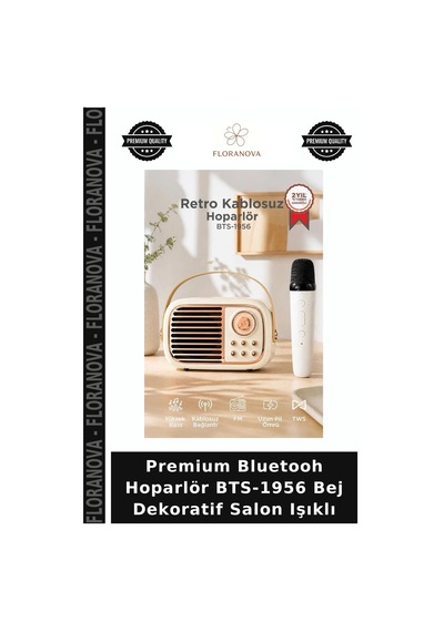 Premium Bluetooh Hoparlör Bts-1956 Bej Dekoratif Salon Işıklı