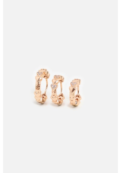 Kalp Figürlü Üçlü Küpe Seti Gold